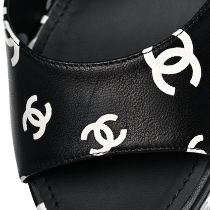 Chanel Printed Lambskin Coco Beach Platform Sandals 39 Black White 10 of 12