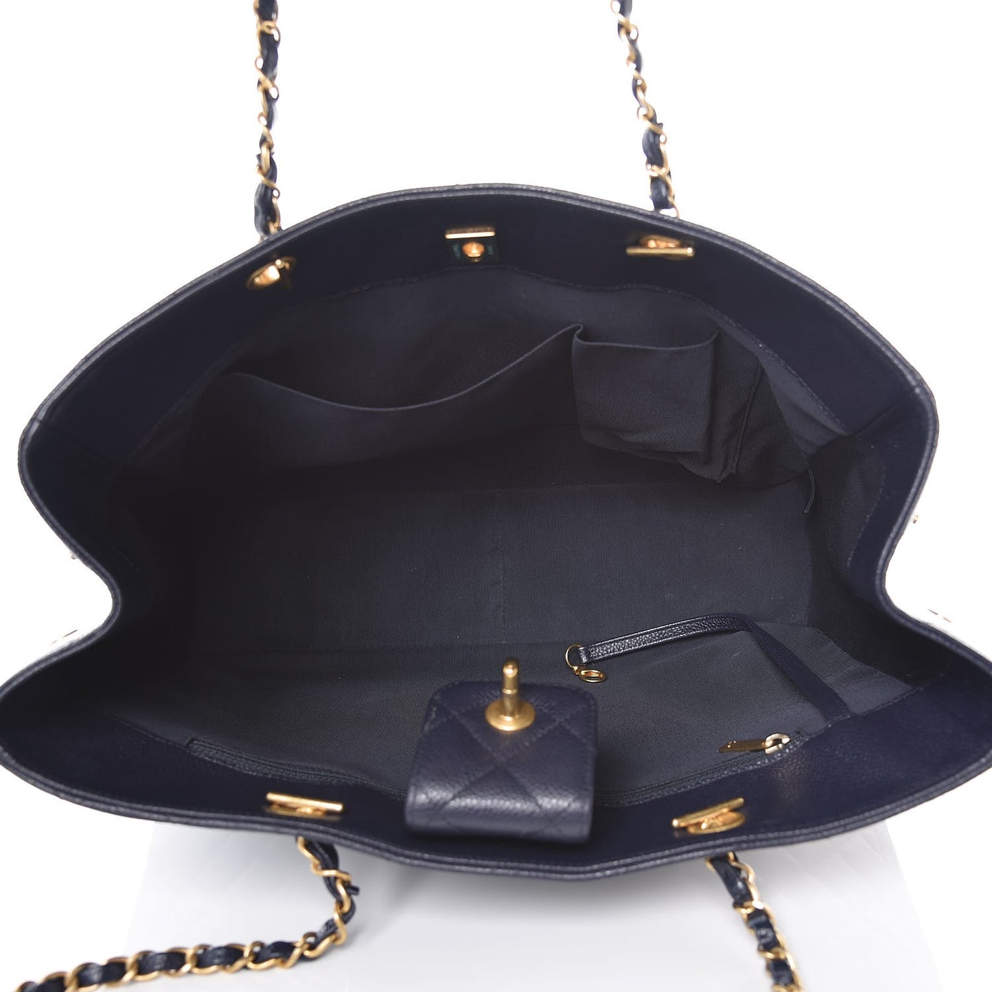 Caviar Quilted Large CC Shopping Tote Navy