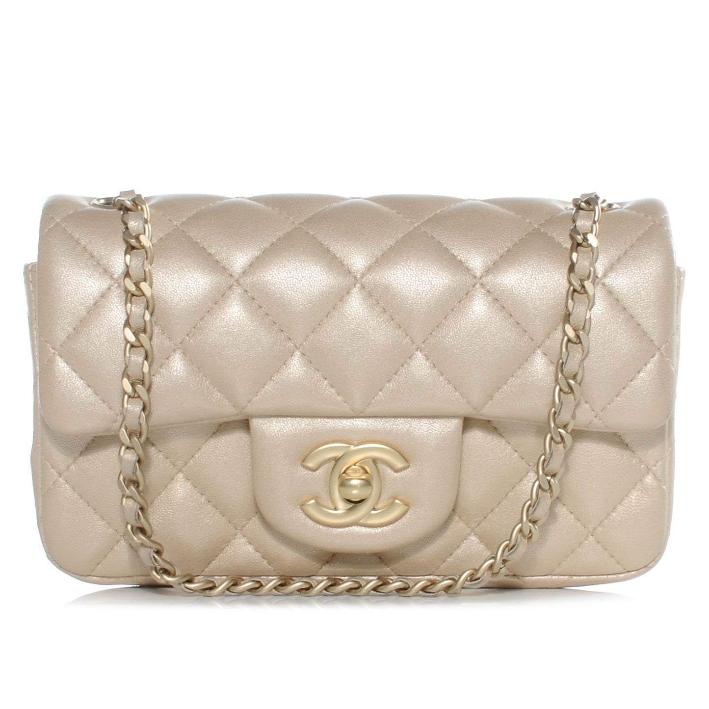 Lambskin Quilted Extra Mini Flap Light Gold