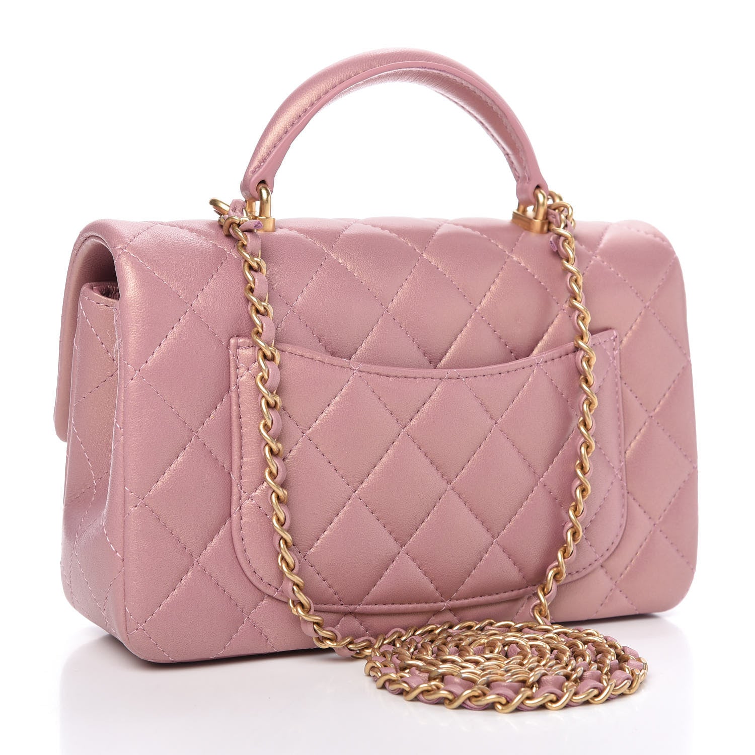 Chanel Iridescent Lambskin Quilted Mini Top Handle Rectangular Flap Pink 3 of 11