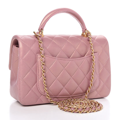 Chanel Iridescent Lambskin Quilted Mini Top Handle Rectangular Flap Pink 3 of 11
