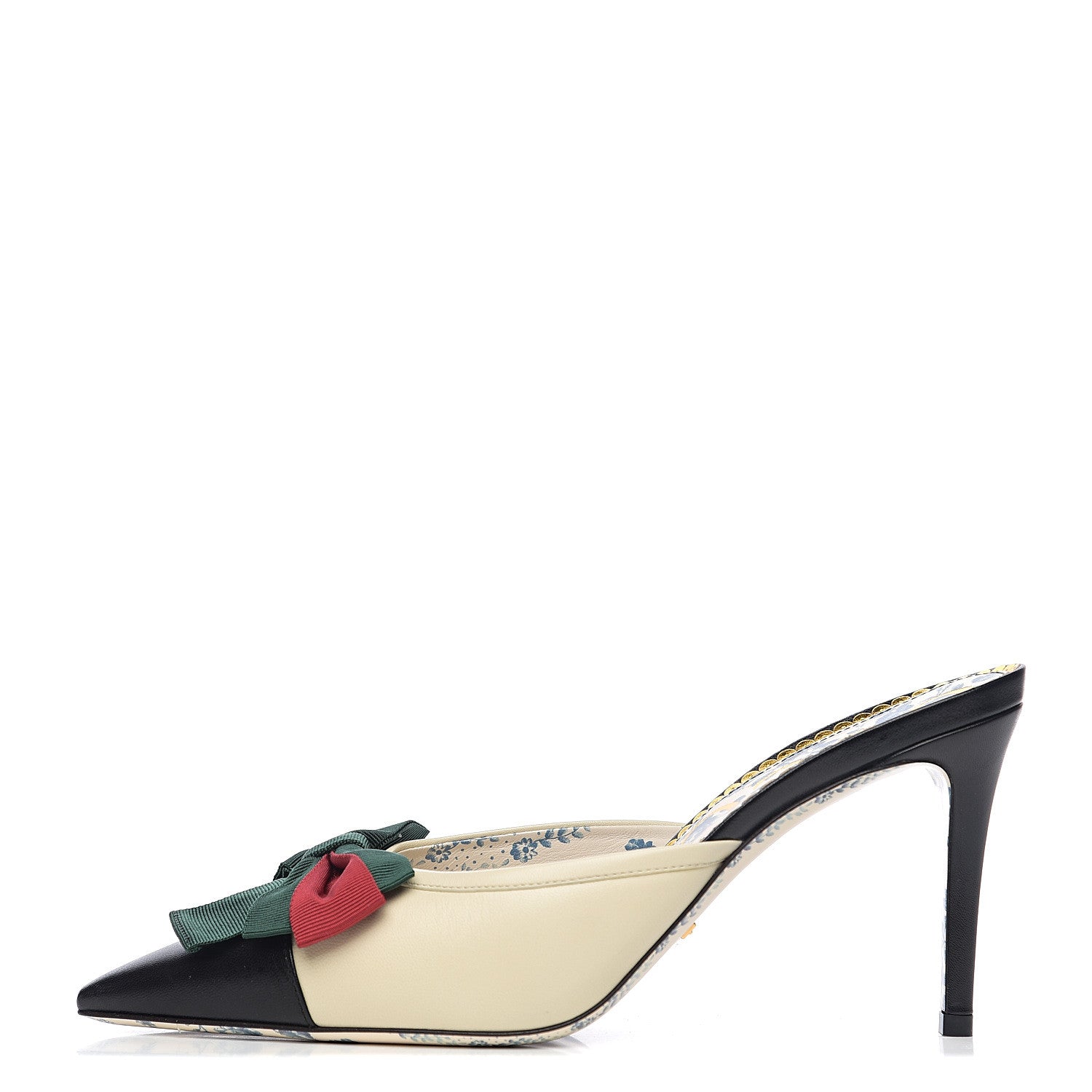 Gucci Malaga Kid Web Bow Mid Heel Mules 39 Black Vintage White 1 of 7