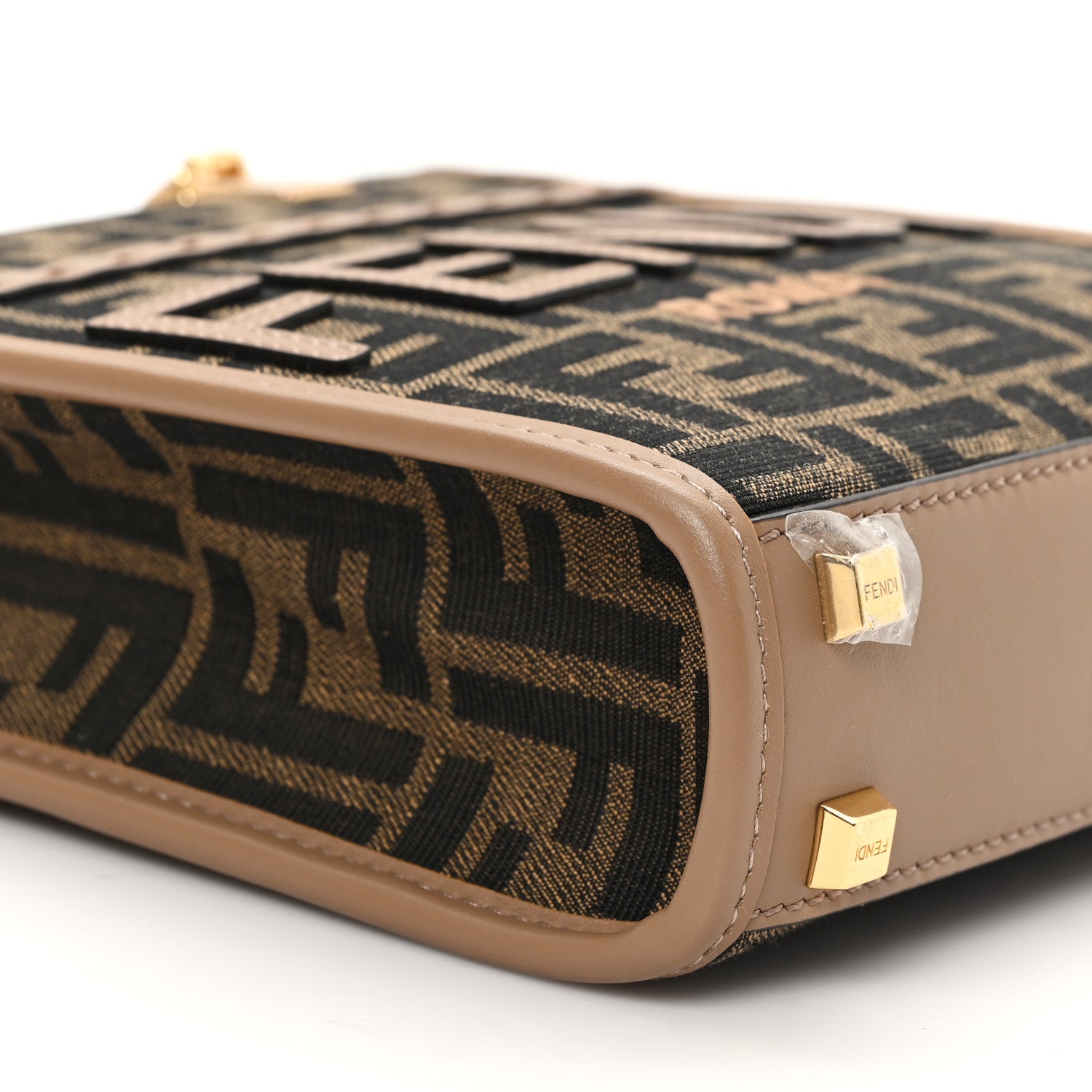 Fendi Fabric Jacquard Vitello Grace FF 1974 Logo Mini Sunshine Shopper Tobacco Moro Sand 9 of 10