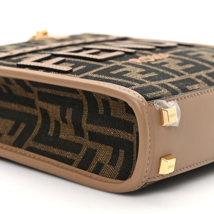 Fendi Fabric Jacquard Vitello Grace FF 1974 Logo Mini Sunshine Shopper Tobacco Moro Sand 9 of 10