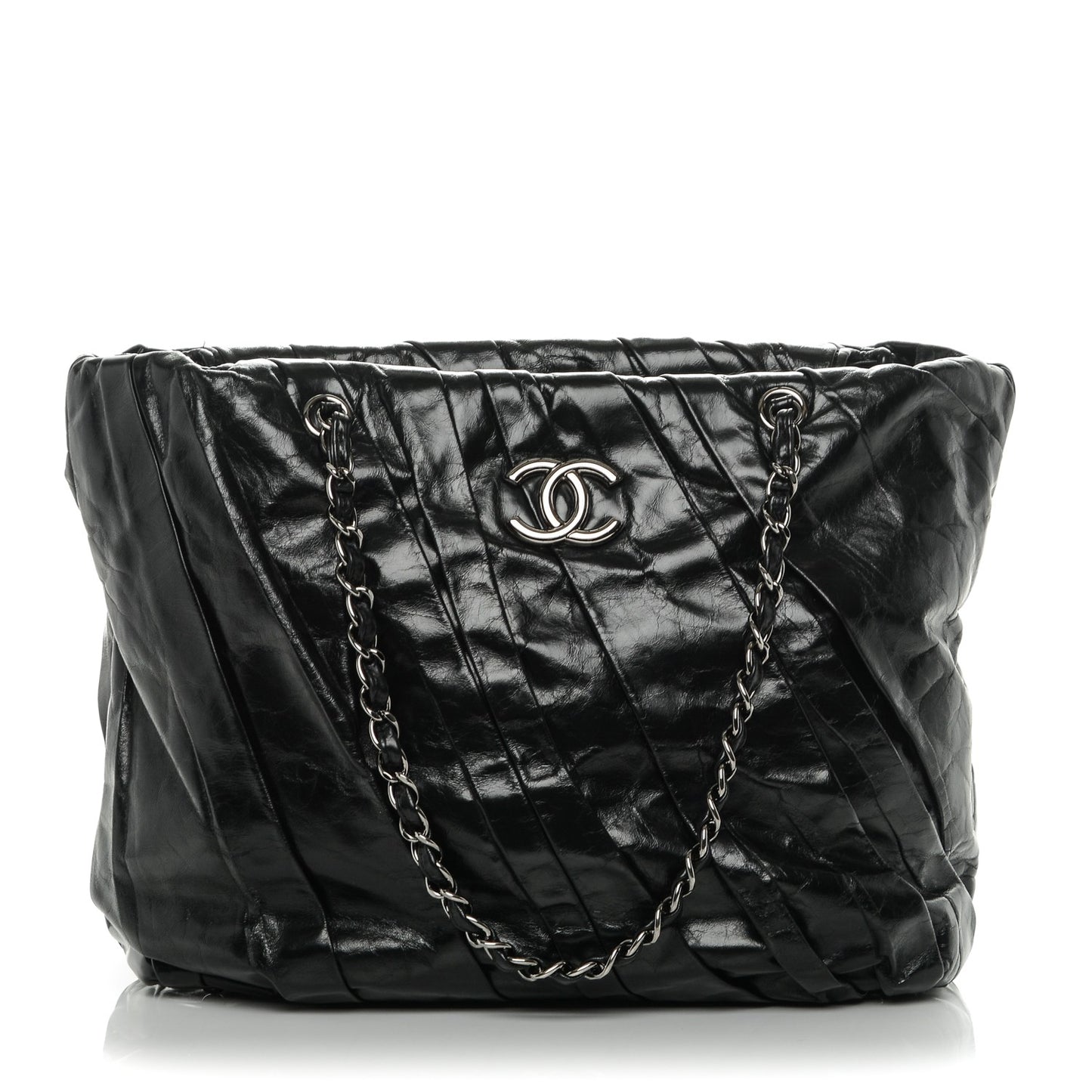 Glazed Calfskin Large Twisted Tote Black