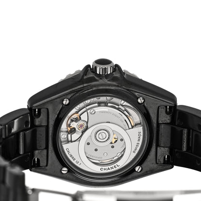 Chanel Stainless Steel Ceramic Diamond 38mm J12 Automatic Watch Black 4 of 5