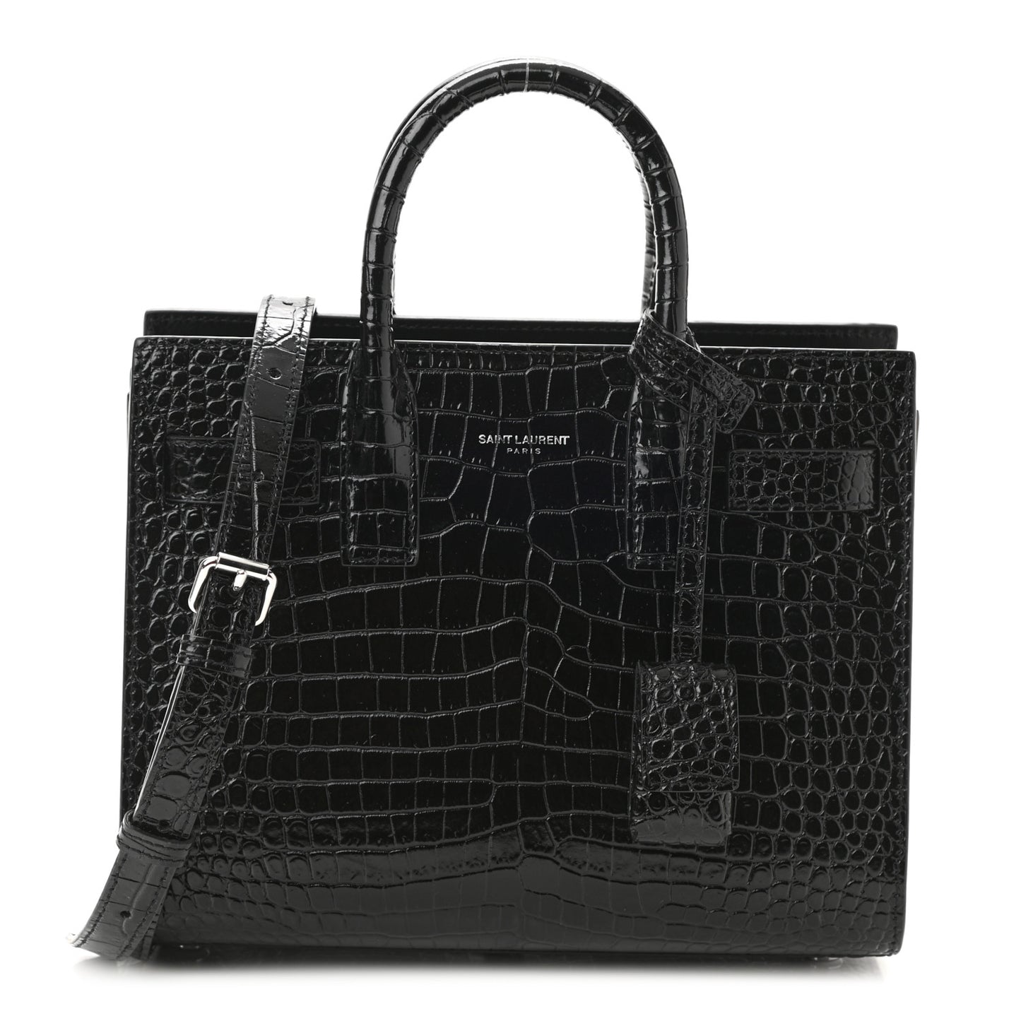 Calfskin Crocodile Embossed Nano Sac De Jour Black