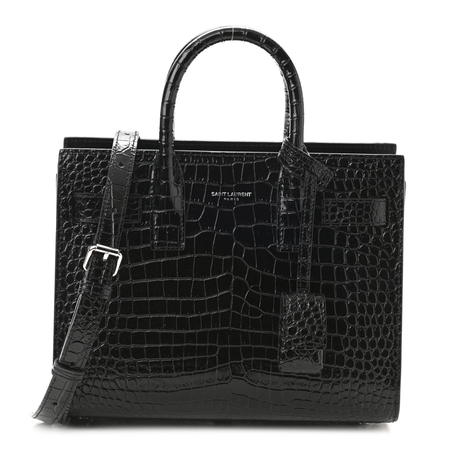 Saint Laurent Calfskin Crocodile Embossed Nano Sac De Jour Black 1 of 9