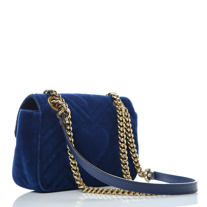 Gucci Velvet Matelasse Mini GG Marmont Shoulder Bag Cobalt Blue 3 of 12