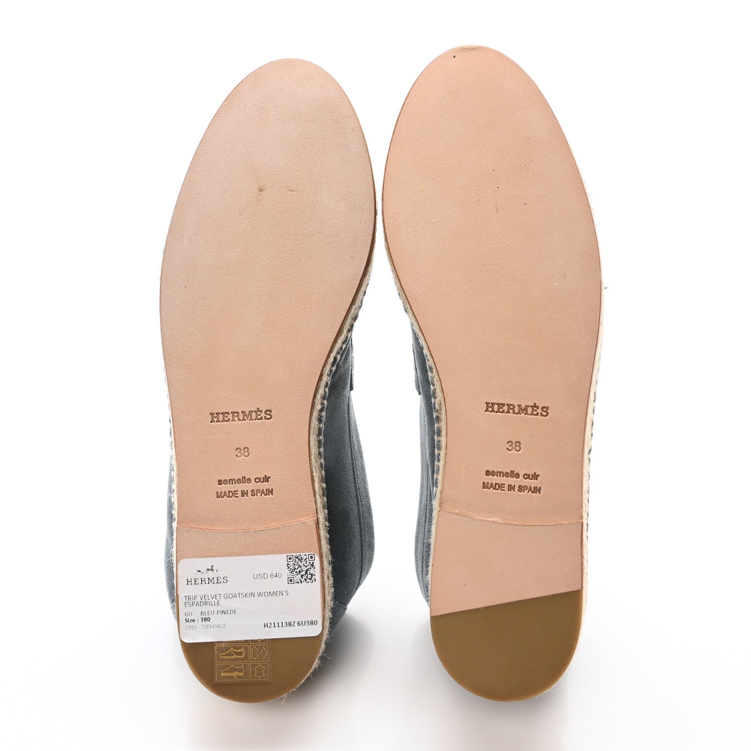 Hermes Suede Goatskin Womens Trip Espadrilles 38 Bleu Pinede 6 of 8