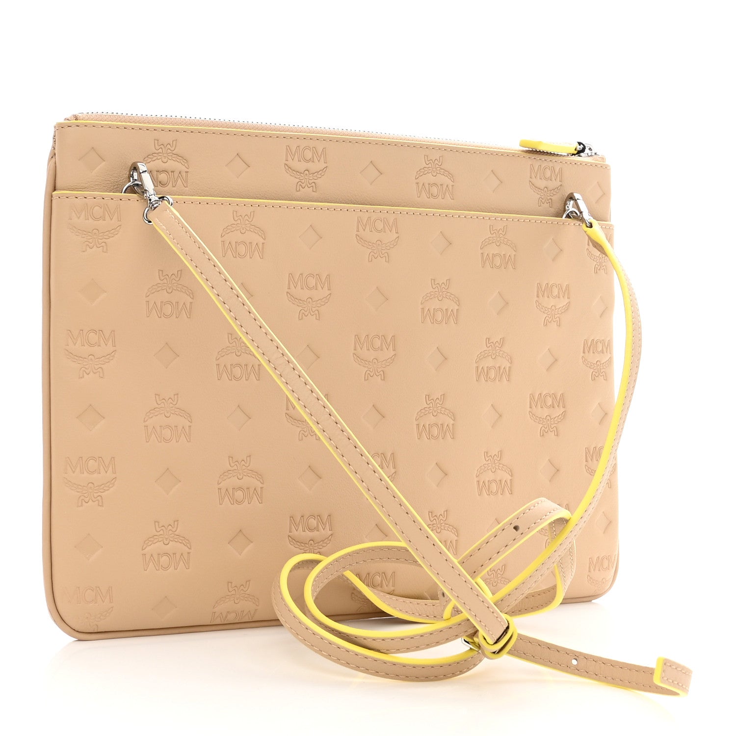 MCM Calfskin Ottomar Monogram Aren Crossbody Pouch Beige Croissant 3 of 8