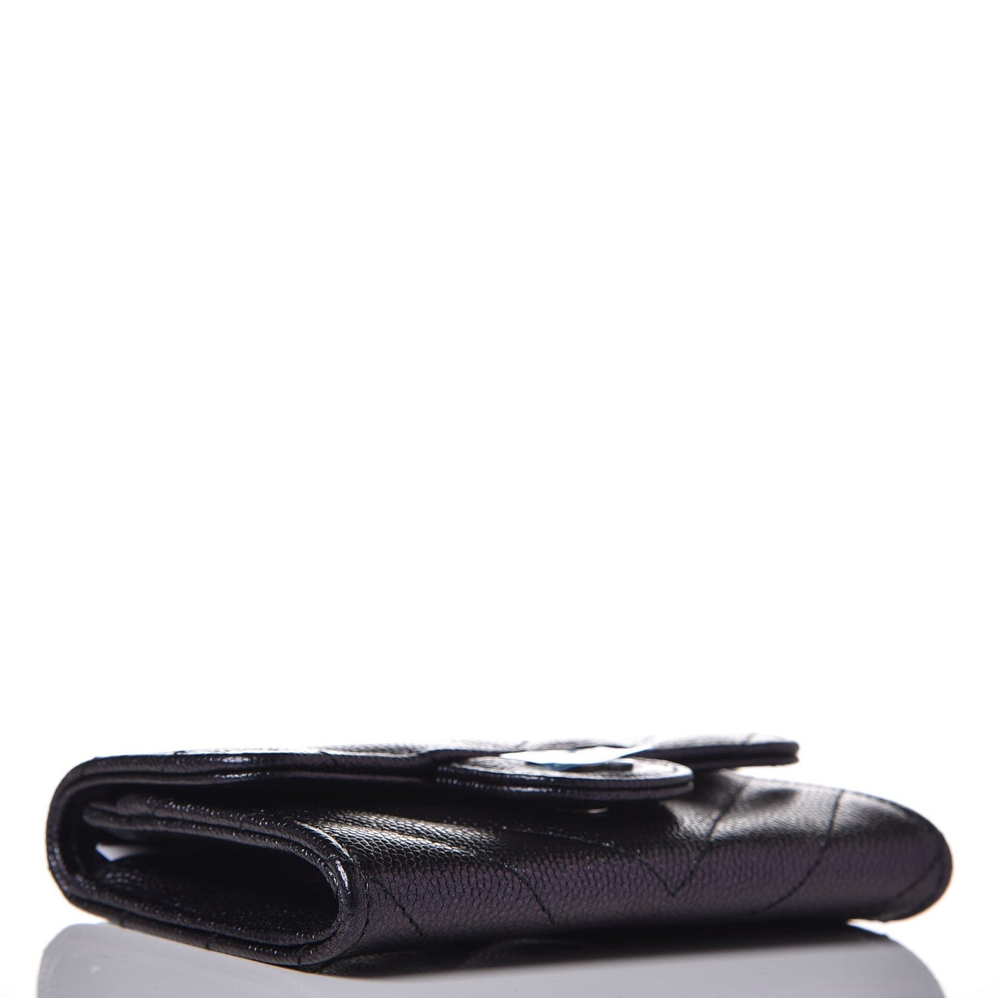 Iridescent Caviar Chevron Quilted Flap Card Holder Black