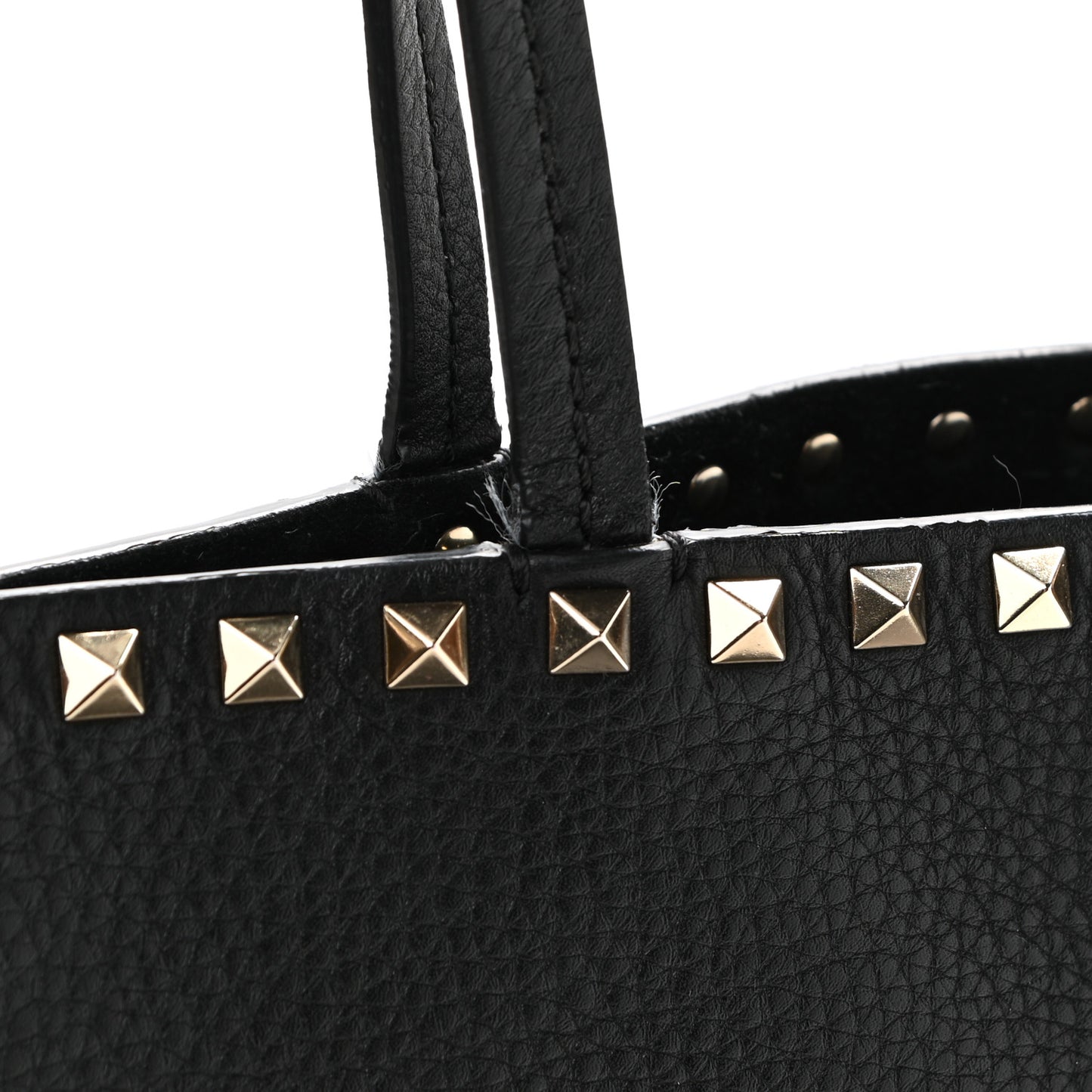 Grained Calfskin Rockstud Shoulder Tote Black