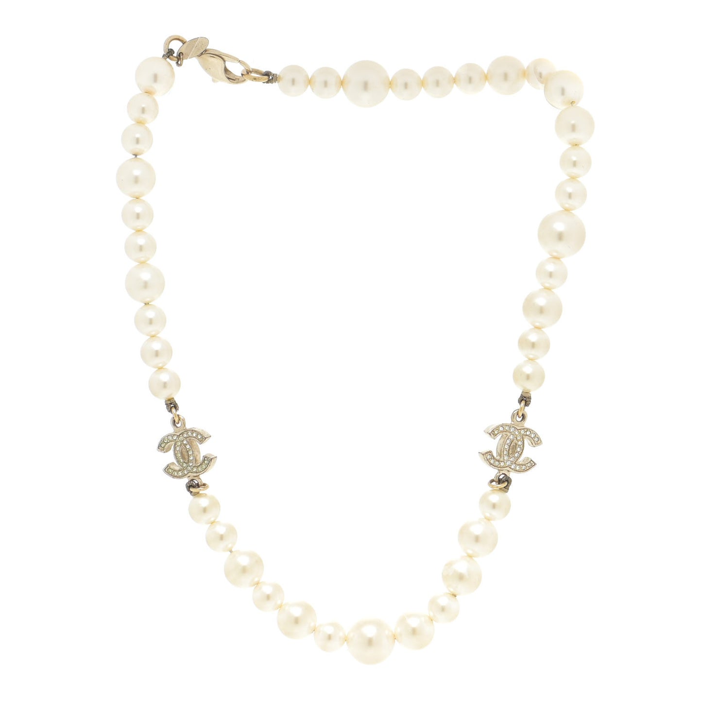 Crystal Pearl CC Short Necklace Gold
