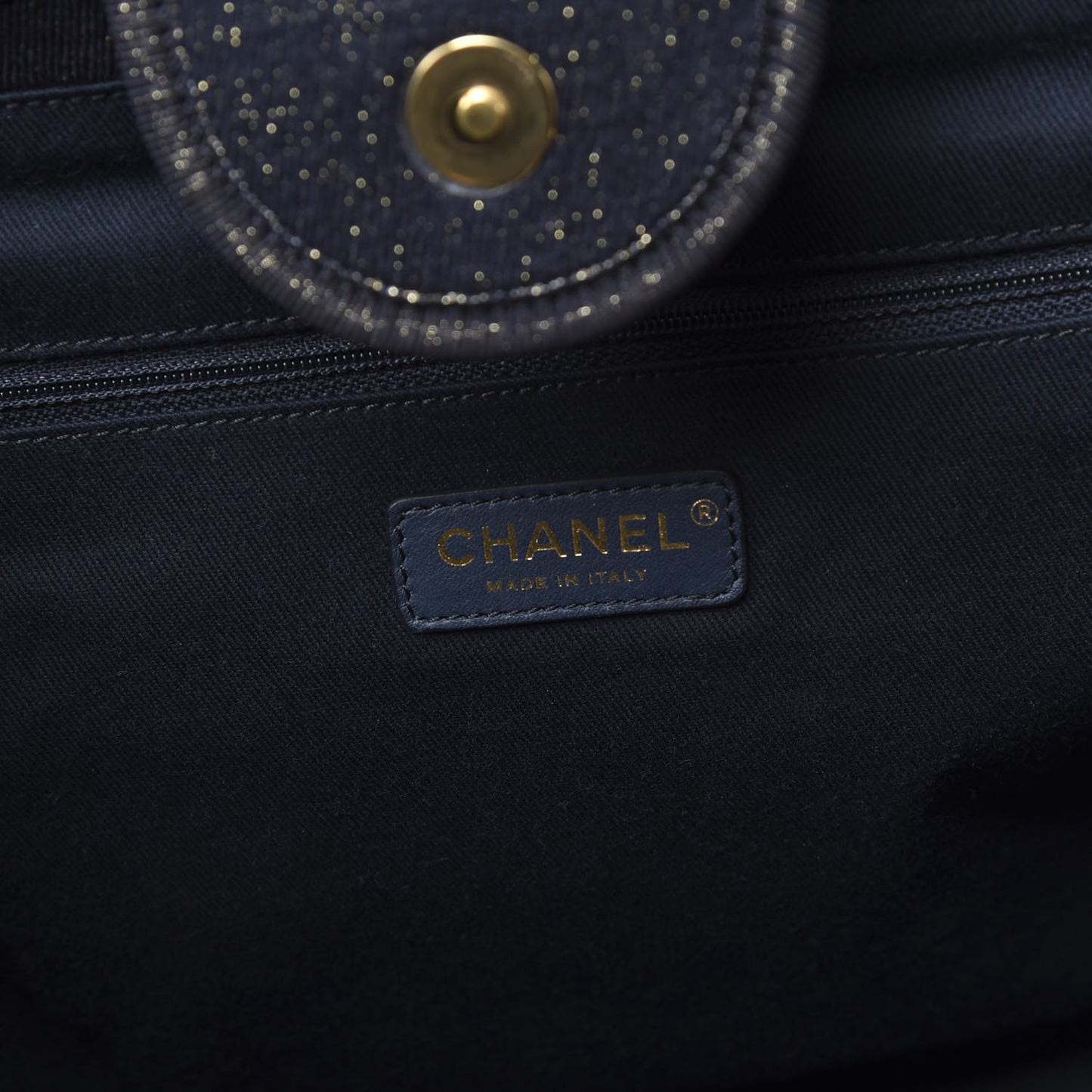 Lurex Canvas Medium Deauville Tote Navy Blue Gold
