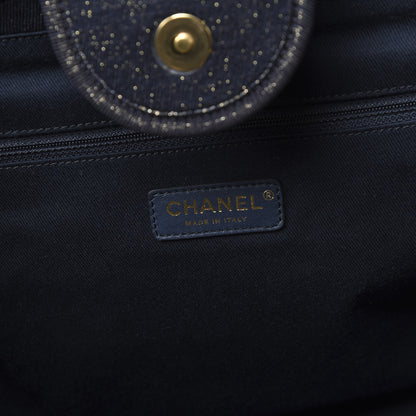 Chanel Lurex Canvas Medium Deauville Tote Navy Blue Gold 5 of 10