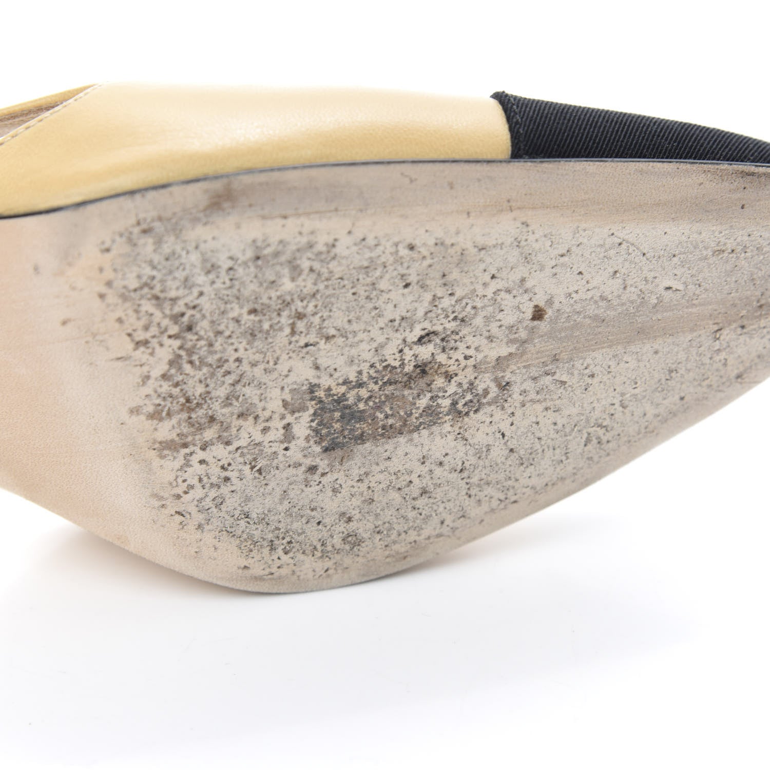 Chanel Goatskin Grosgrain Cap Toe CC Slingback Pumps 37 Beige Black 10 of 11