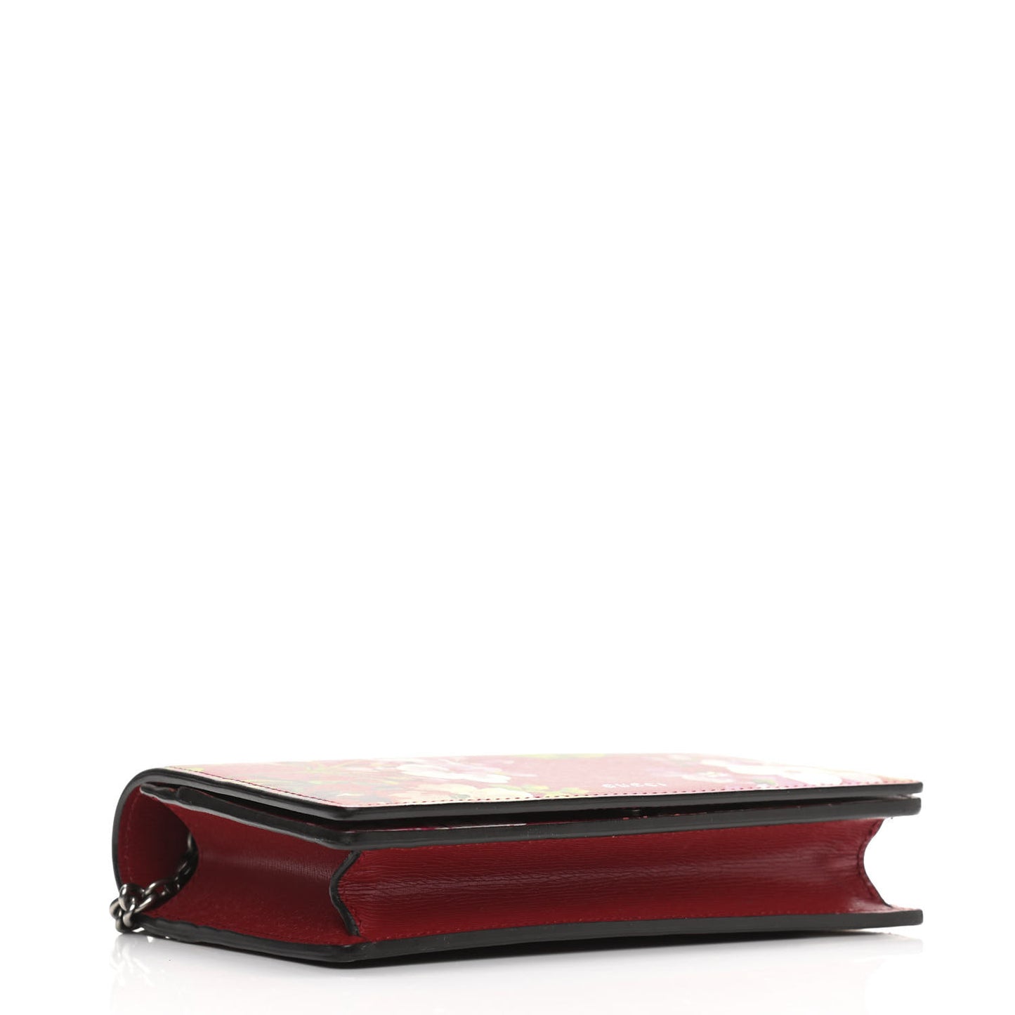 Calfskin Blooms Print Chain Wallet Romantic Cherry Multicolor