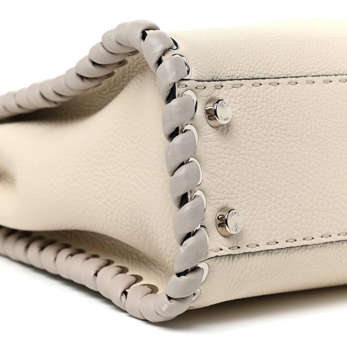 Cuoio Romano Selleria Vitello Dolce Lace Up Medium Peekaboo Iconic Satchel Camelia Milk Grigio Polvere