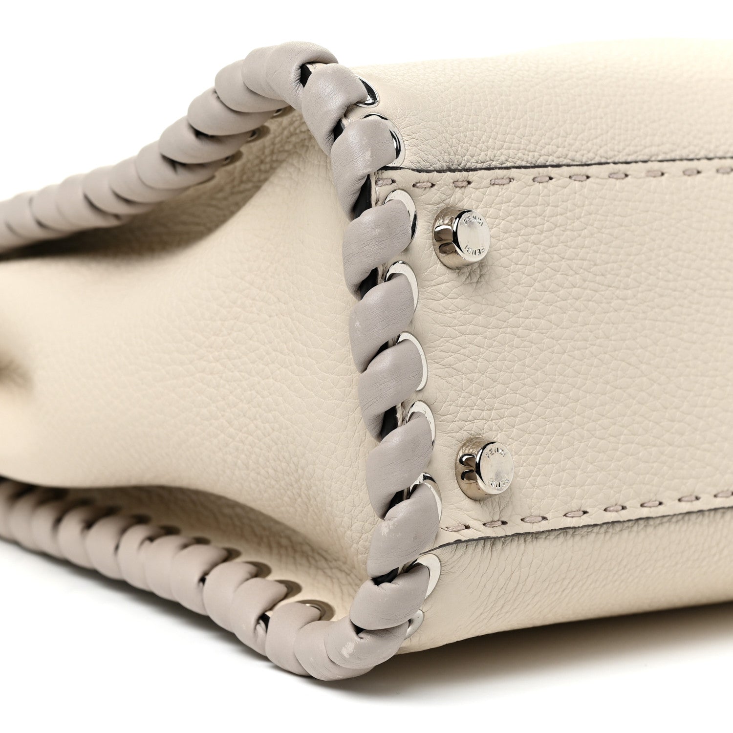 Fendi Cuoio Romano Selleria Vitello Dolce Lace Up Medium Peekaboo Iconic Satchel Camelia Milk Grigio Polvere 9 of 15