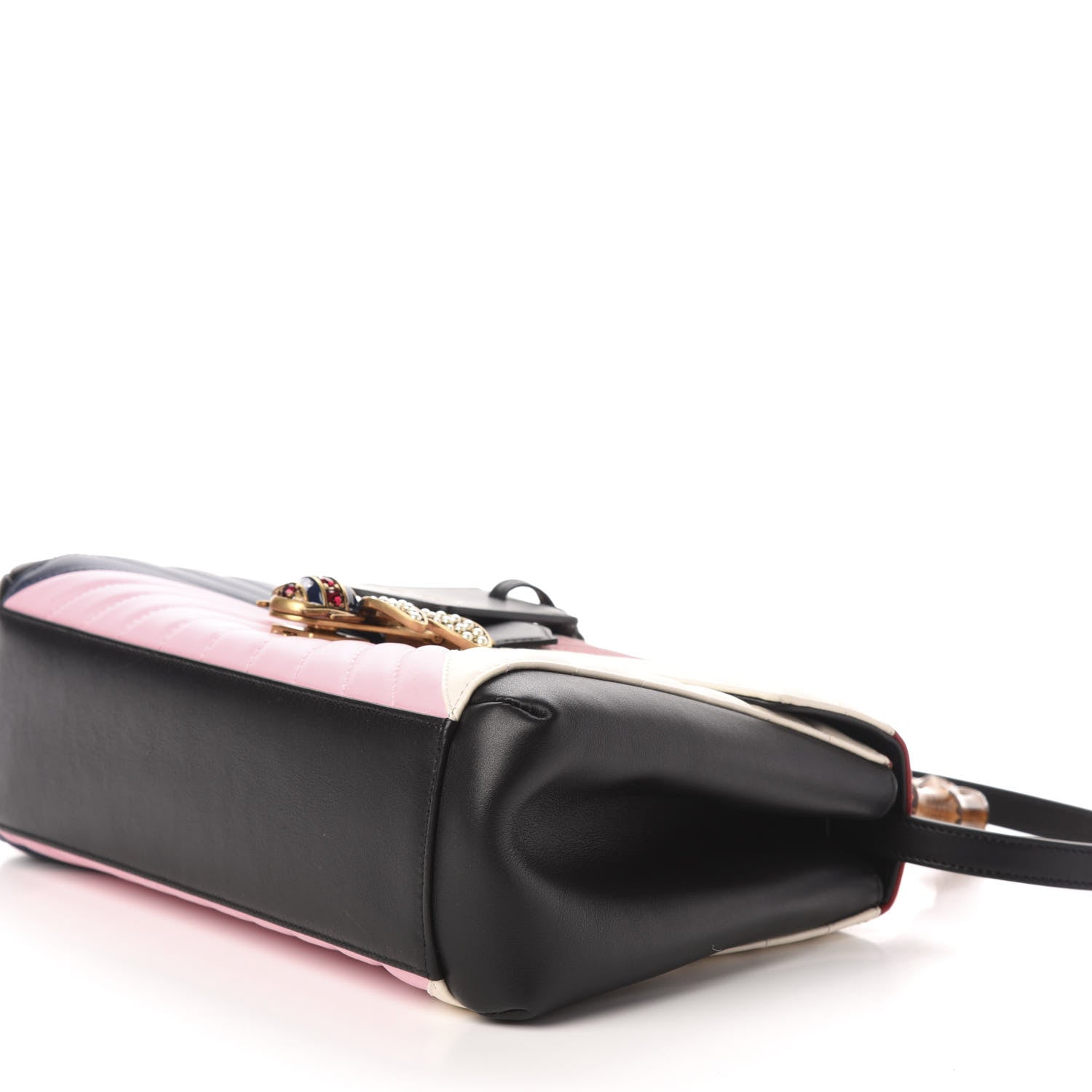 Gucci Calfskin Bamboo Trapuntata Queen Margaret Top Handle Bag Blue Agata Hibiscus Red Mystic White Sugar Pink 11 of 13