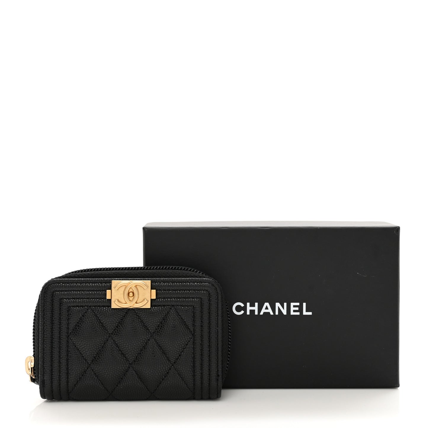 Caviar Quilted Boy Zip Around Coin Purse Wallet Black