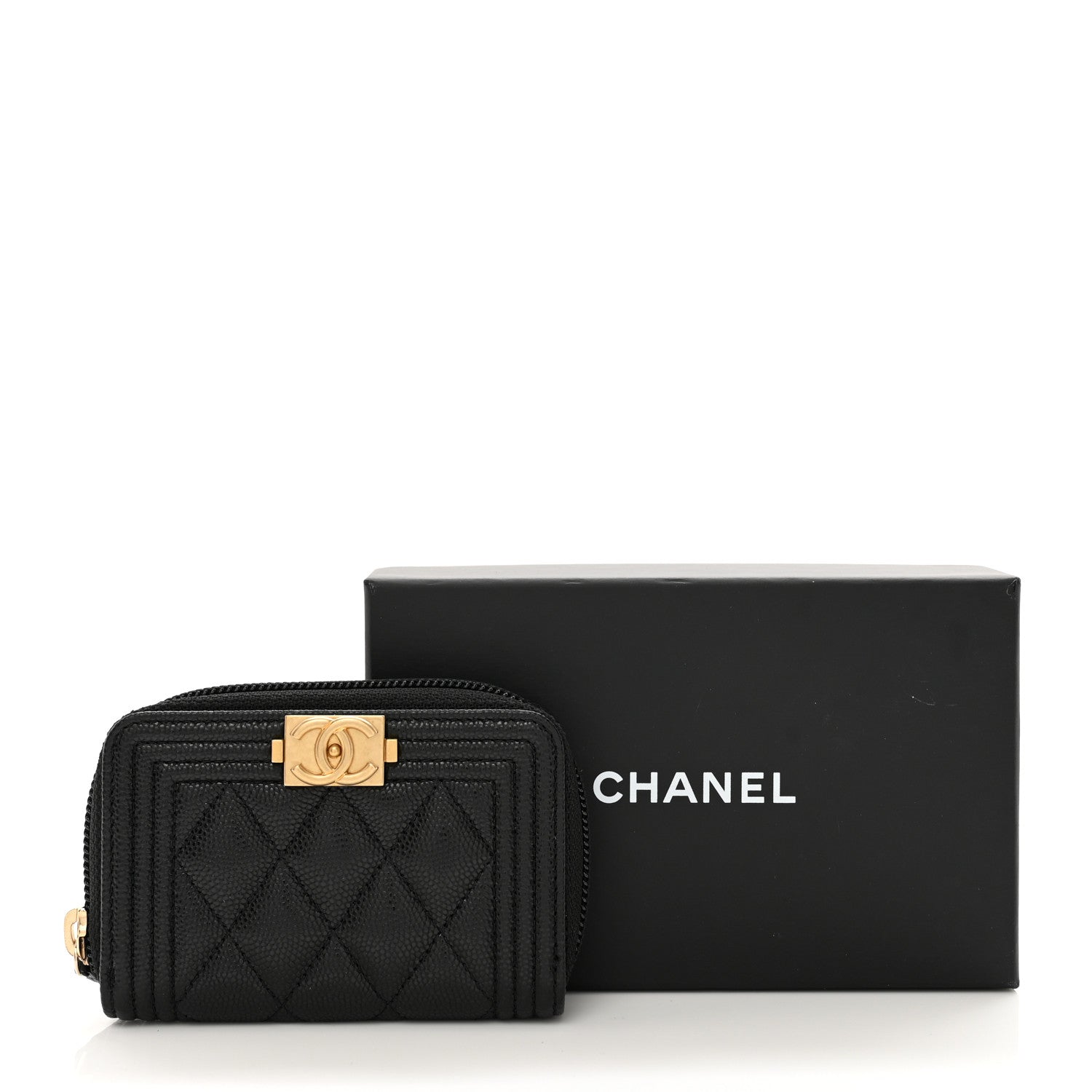 Chanel Caviar Quilted Boy Zip Around Coin Purse Wallet Black 10 of 10