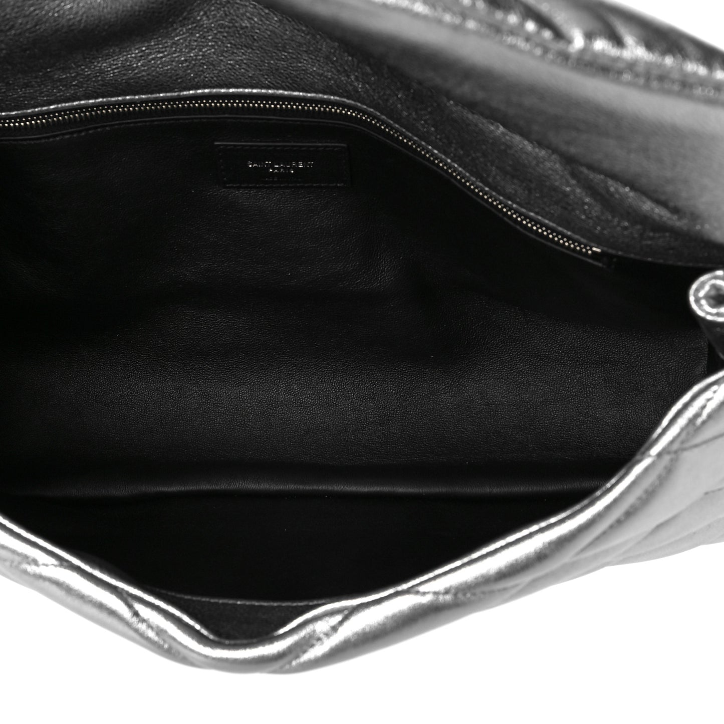 Metallic Lambskin Quilted Sade Puffer Envelope Clutch Argento