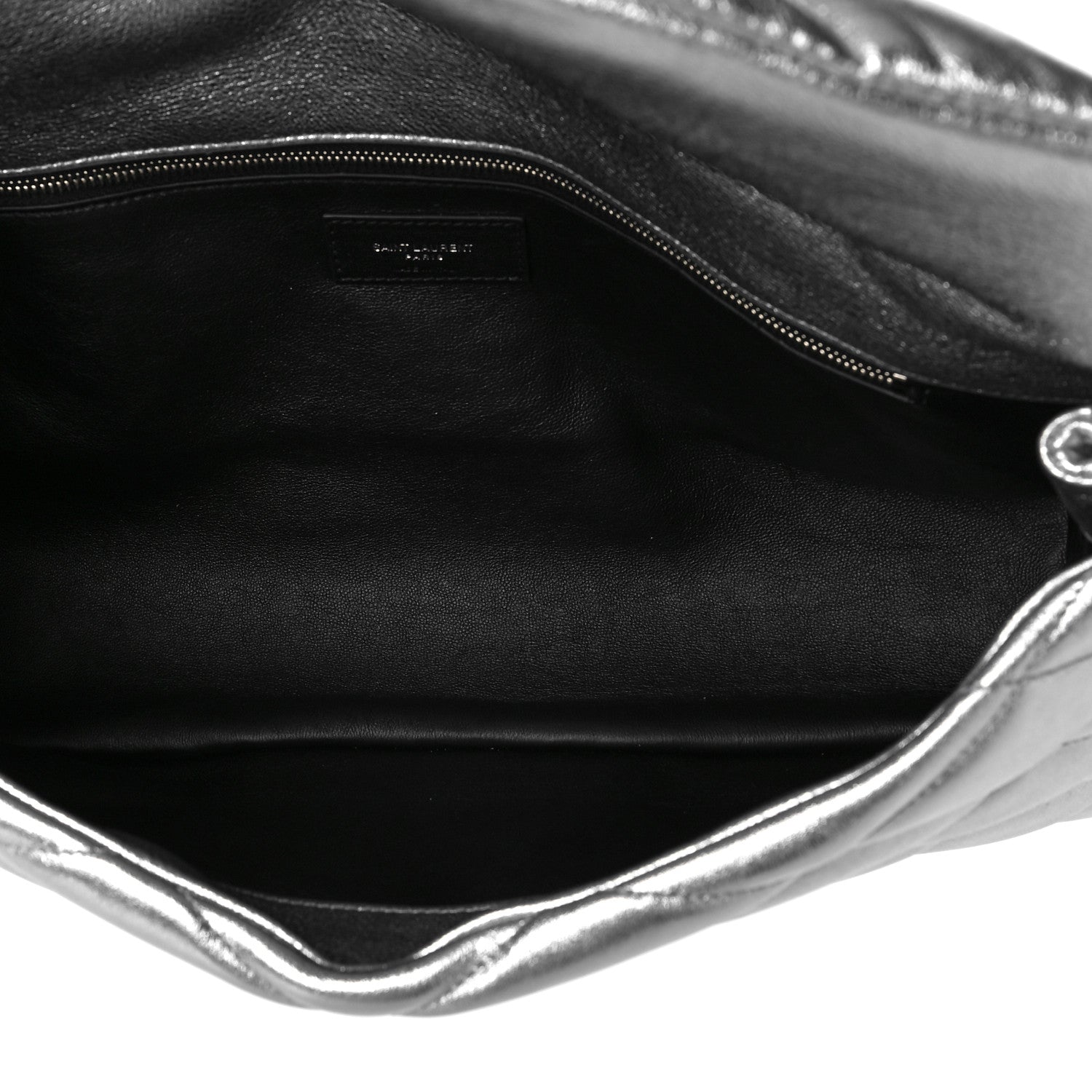 Saint Laurent Metallic Lambskin Quilted Sade Puffer Envelope Clutch Argento 5 of 11