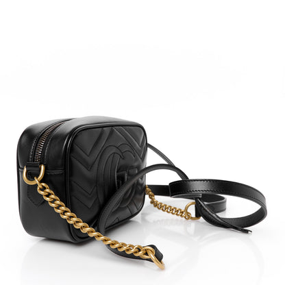 Gucci Calfskin Matelasse Mini GG Marmont Chain Shoulder Bag Black 3 of 11