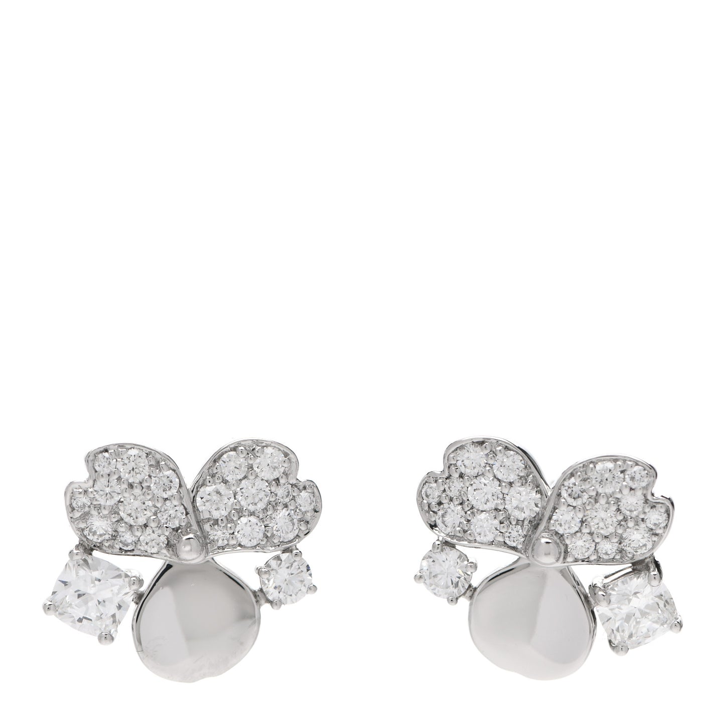 Platinum Diamond Paper Flowers Cluster Earrings