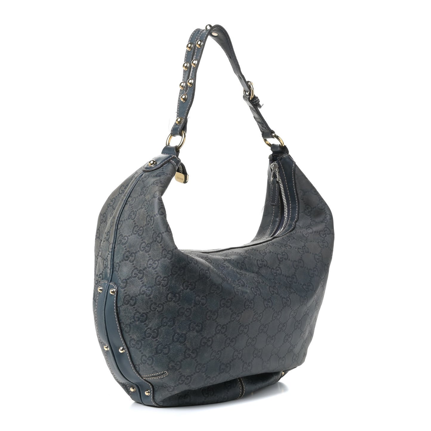 Guccissima Large Biba Studded Hobo Blue