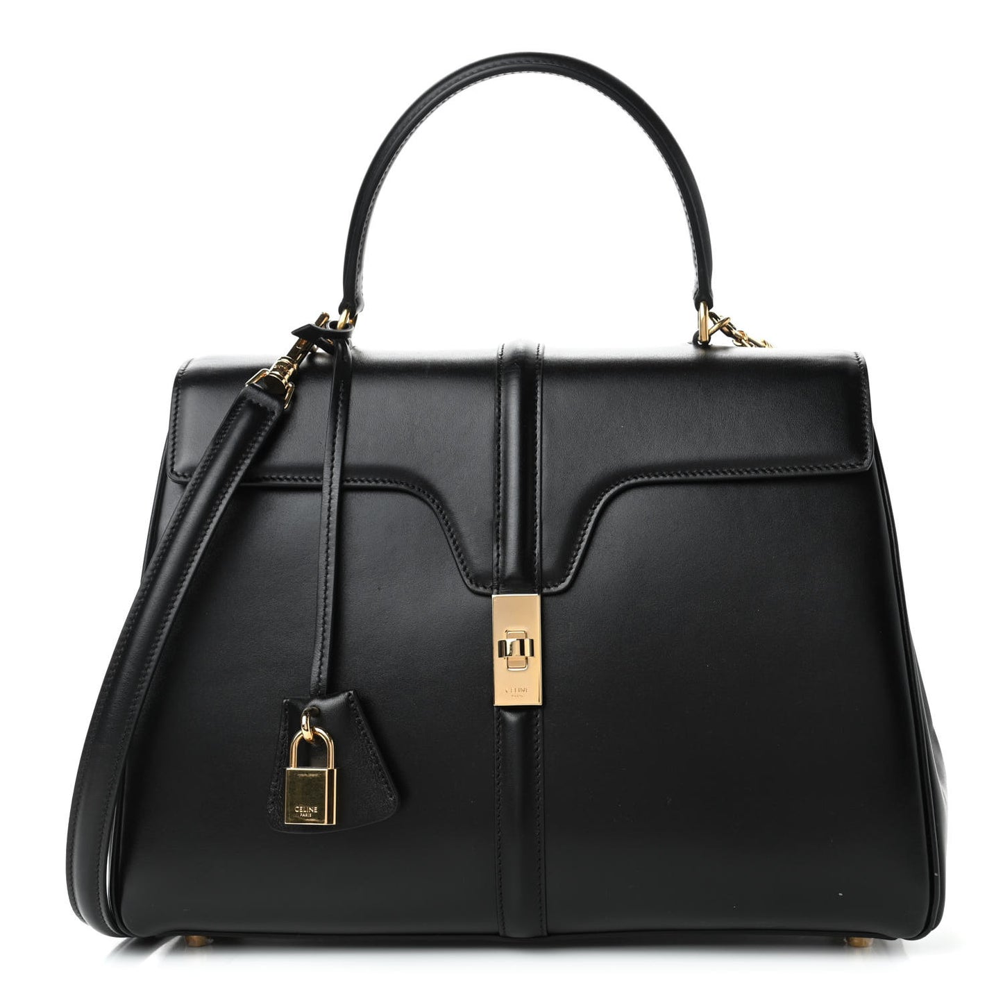 Satinated Calfskin Medium 16 Top Handle Bag Black