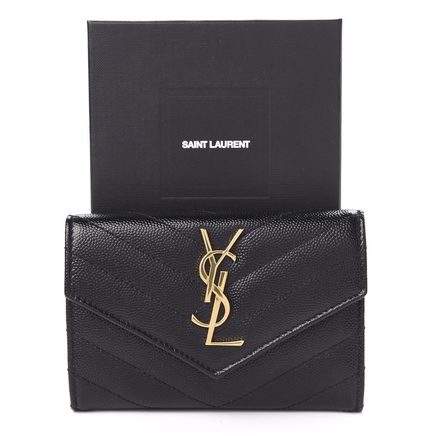 Grain De Poudre Matelasse Chevron Small Monogram Envelope Wallet Black