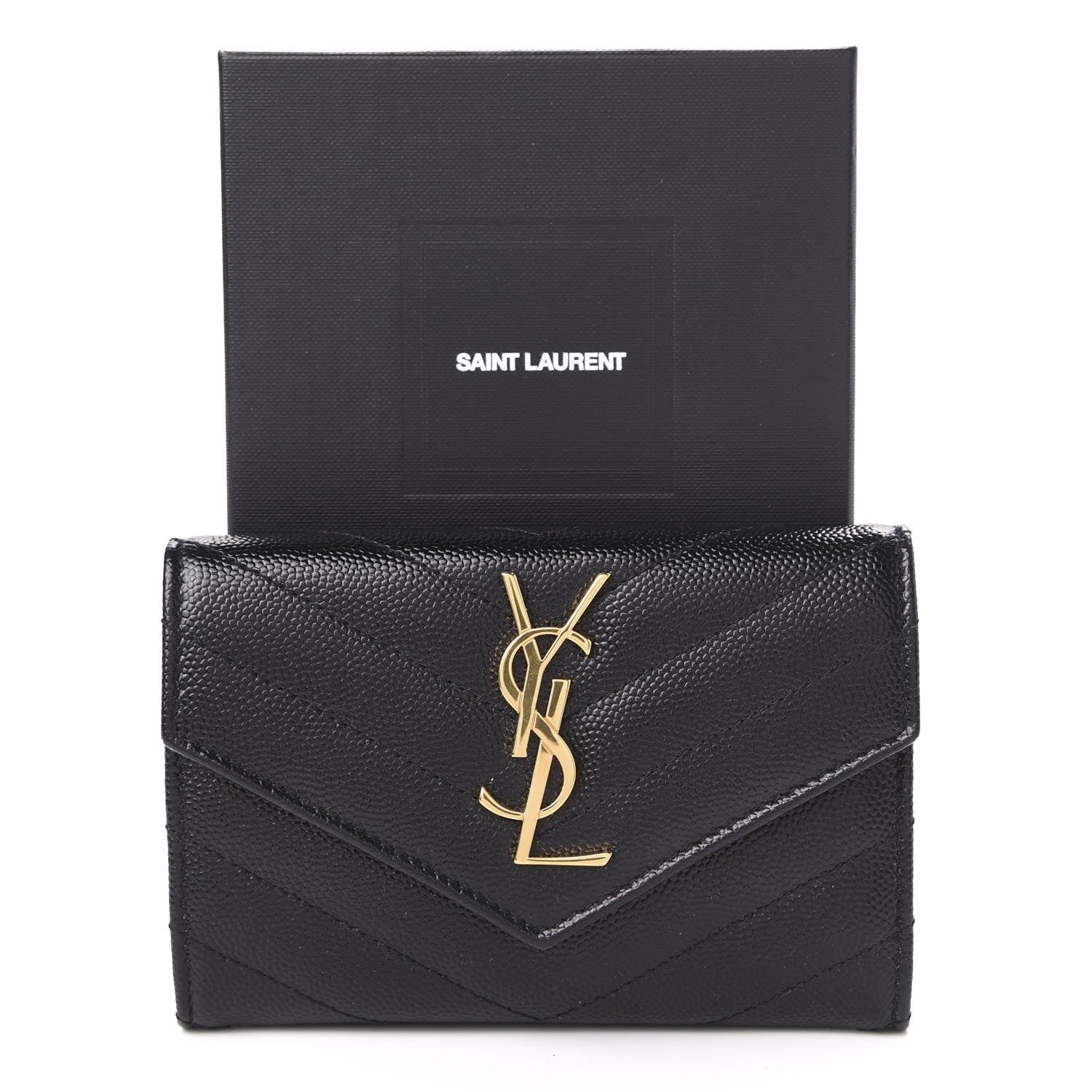 Saint Laurent Grain De Poudre Matelasse Chevron Small Monogram Envelope Wallet Black 7 of 7