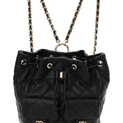 Chanel Calfskin Quilted Double Pocket Drawstring Backpack Black 8 of 11