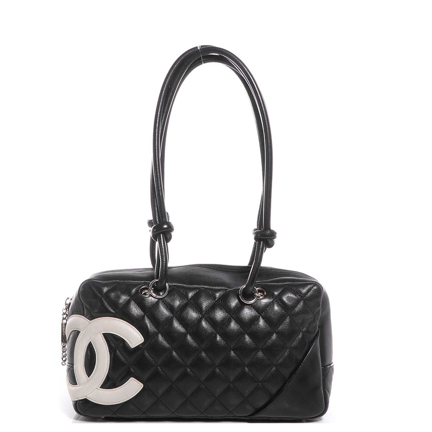 Calfskin Quilted Large Cambon Bowler Black White
