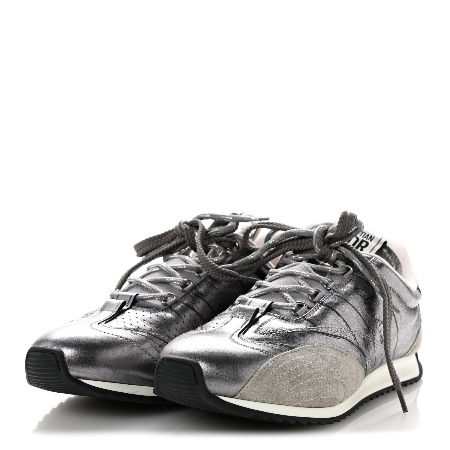 Christian Dior Metallic Lambskin Suede Womens D-Sketch Sneakers 39 Steel 4 of 11