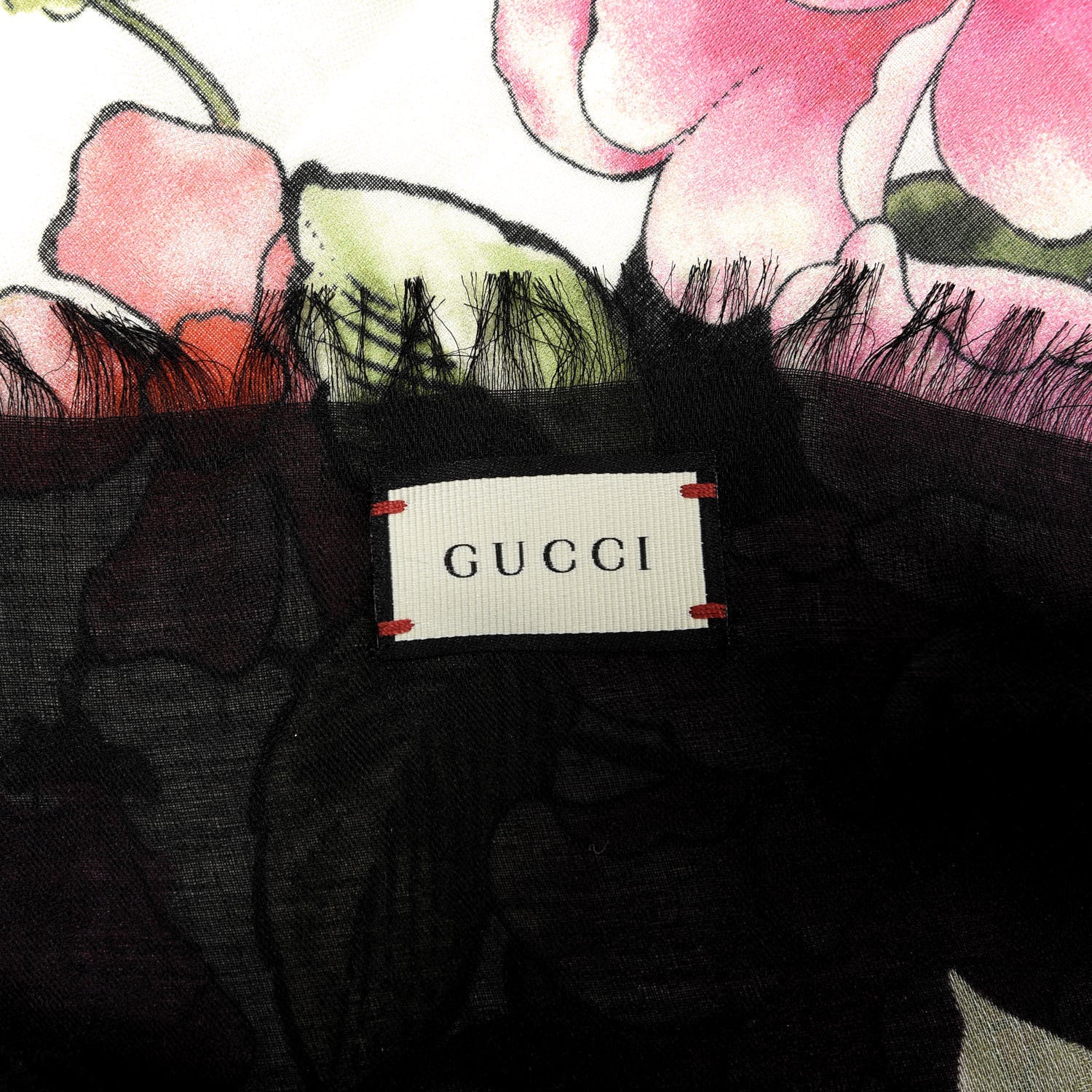 Gucci Modal Silk Rising Flowers Square Scarf Ivory Black 4 of 4