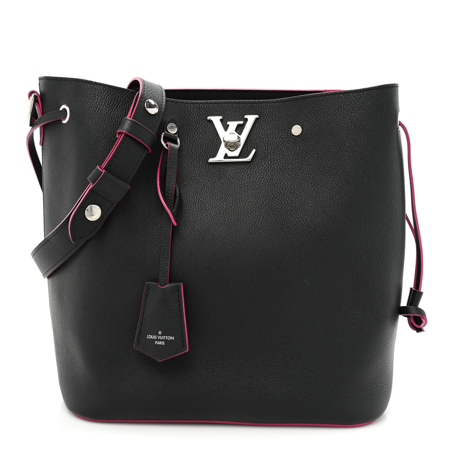 Calfskin Lockme Bucket Black
