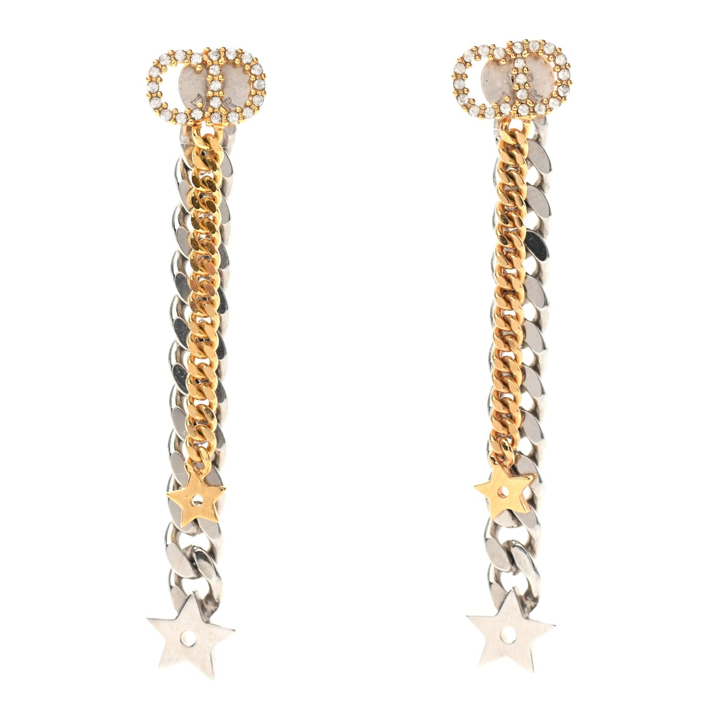 Crystal Star Charm Drop Earrings Antique Gold