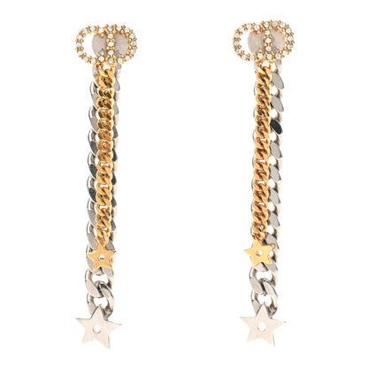 Christian Dior Crystal Star Charm Drop Earrings Antique Gold 1 of 4
