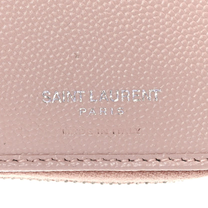 Saint Laurent Grain De Poudre Matelasse Chevron Monogram Compact Zip Around Wallet Pink 6 of 10