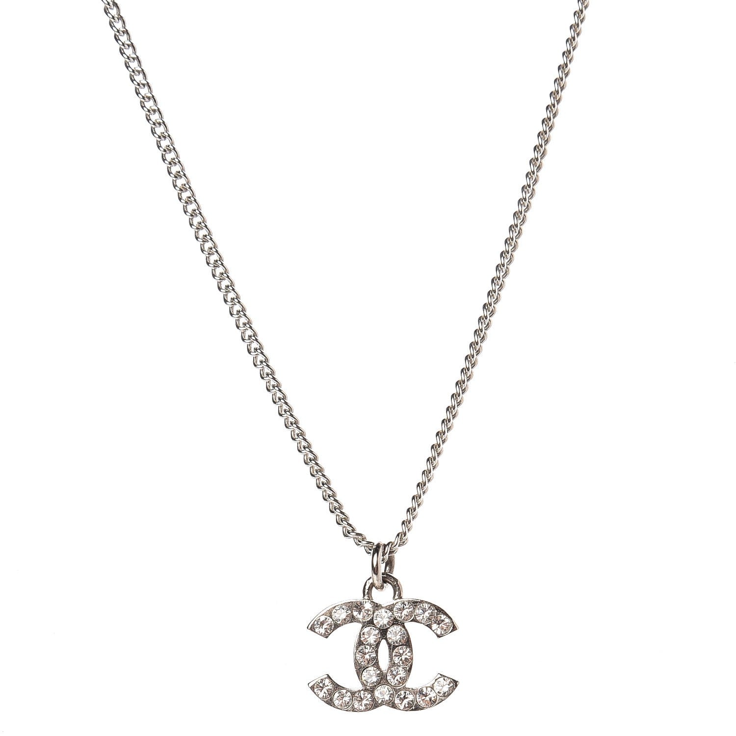Chanel Crystal CC Pendant Necklace Silver 4 of 5