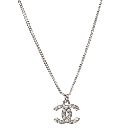 Chanel Crystal CC Pendant Necklace Silver 4 of 5