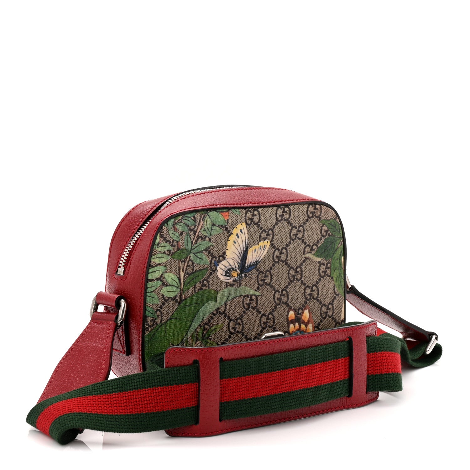Gucci GG Supreme Monogram Tian Web Small Camera Bag Beige Multicolor Red 3 of 11