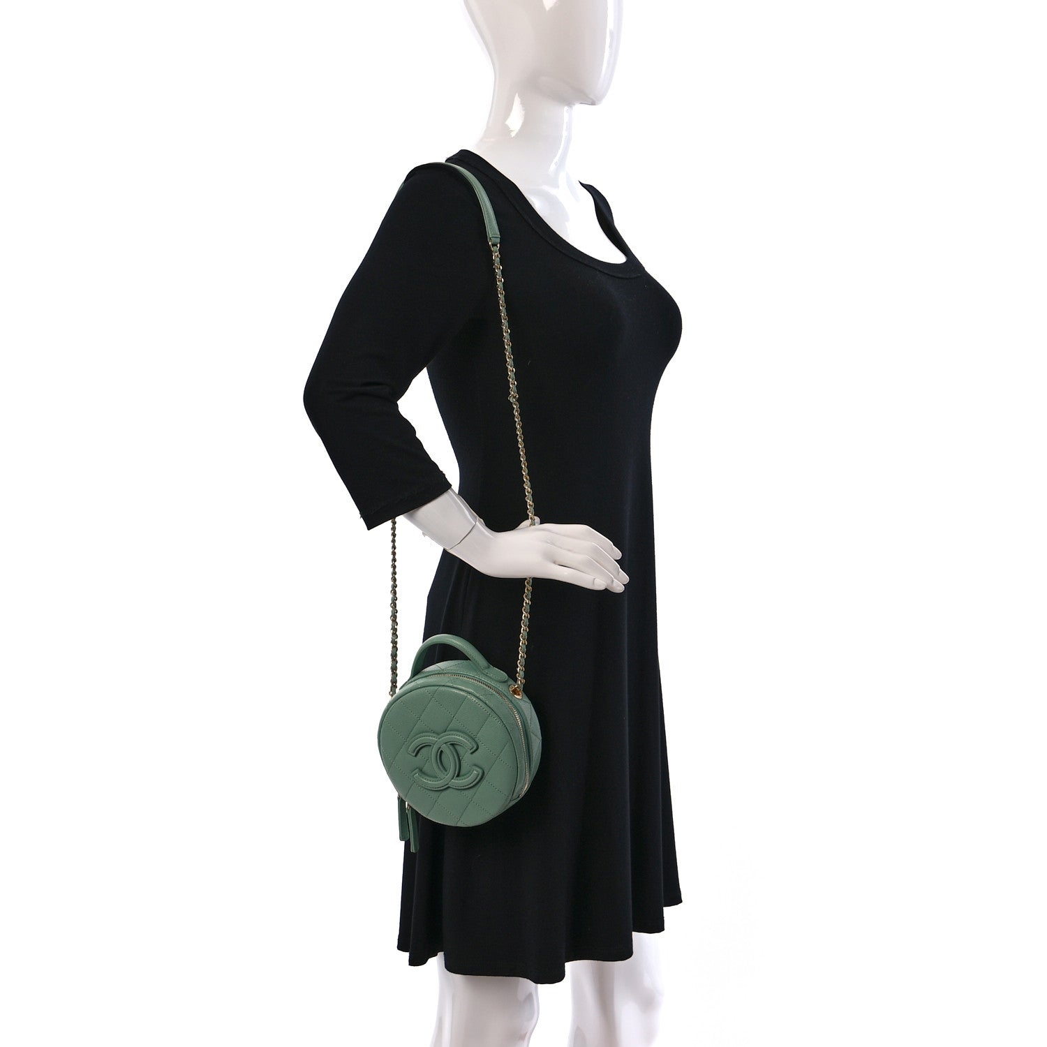 Chanel Caviar Quilted Small Round Vanity With Chain Light Green 2 of 9