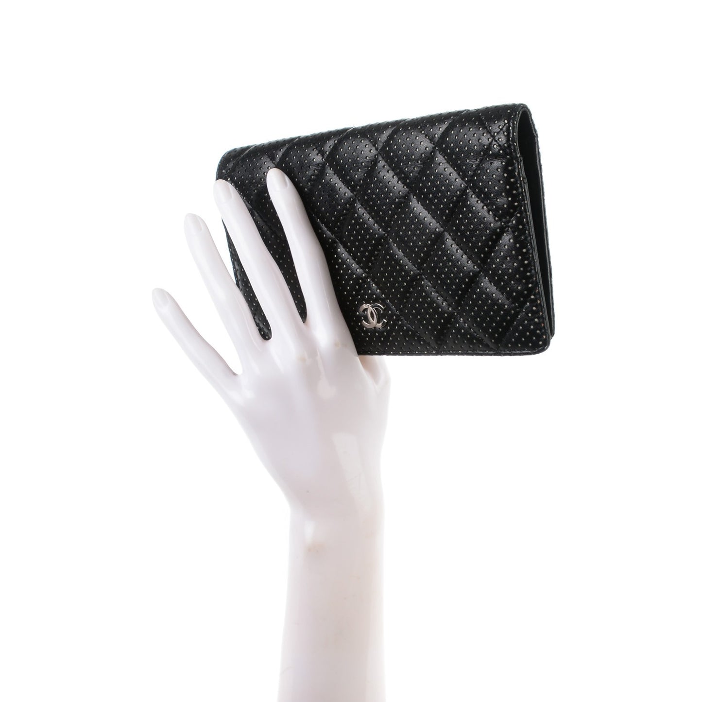 Lambskin Perforated Yen Wallet Black