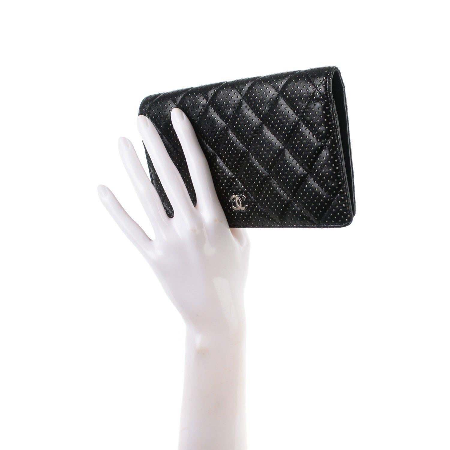 Chanel Lambskin Perforated Yen Wallet Black 2 of 8