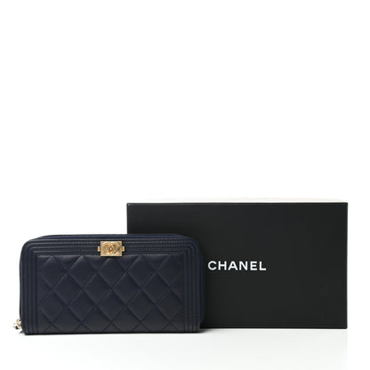 Chanel Caviar Quilted Boy Long Zip Around Wallet Navy 9 of 9